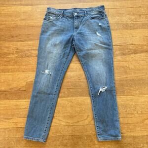 Loft Girlfriend medium wash mid rise distressed straight leg jeans size 6P b37